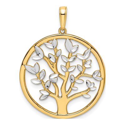 14K Yellow Gold Diamond-Cut Tree of Life Pendant