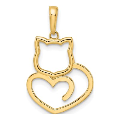 14K Yellow Gold Cat Heart Pendant – view 4