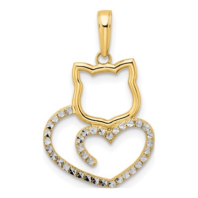 14K Yellow Gold Cat Heart Pendant