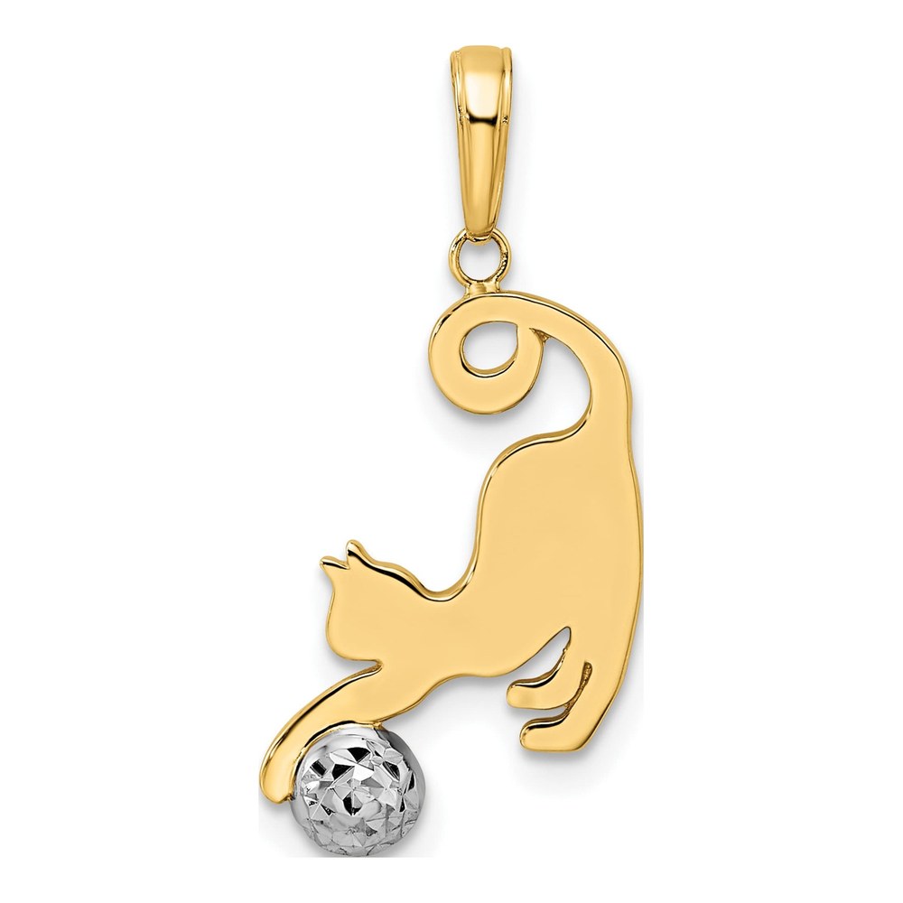 14K Yellow & Rhodium Diamond-Cut Cat Pendant