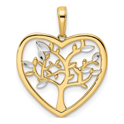 14K Yellow Gold Tree of Life Heart Pendant