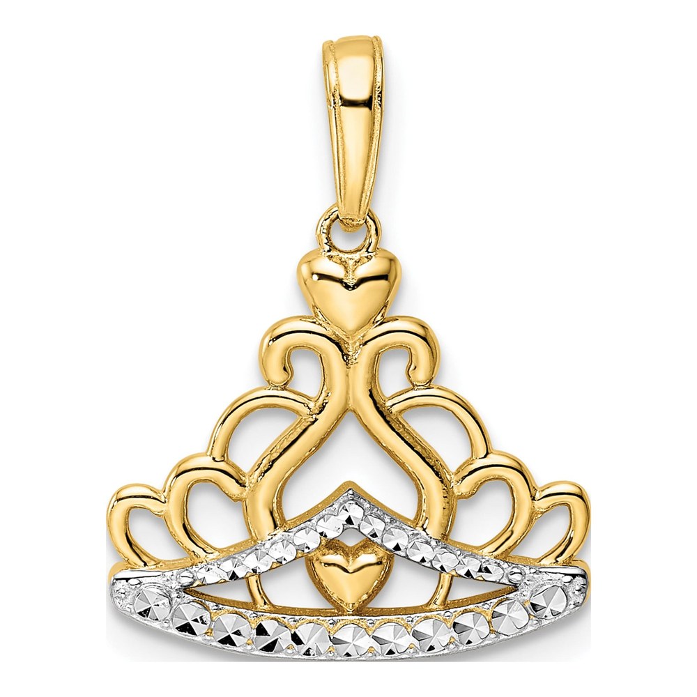 14k Gold & Rhodium Diamond-Cut Crown Pendant