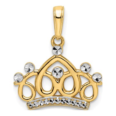 14K Yellow Gold Diamond-Cut Crown Pendant