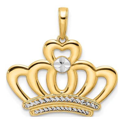 14K Yellow Gold Diamond-Cut Crown Pendant