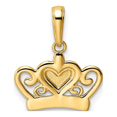14K Yellow Gold Diamond-Cut Heart Crown Pendant – view 4