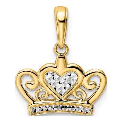 14K Yellow Gold Diamond-Cut Heart Crown Pendant