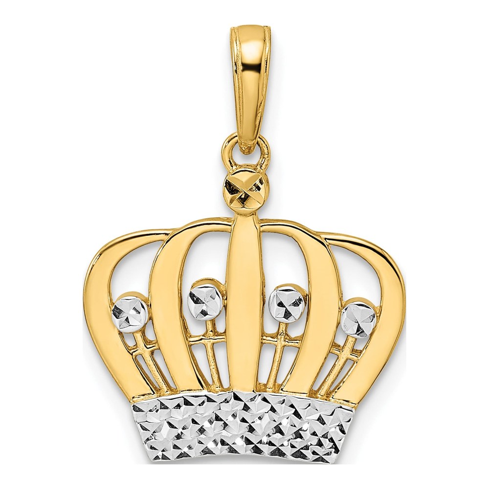 14K Yellow & Rhodium Diamond-Cut Crown Pendant