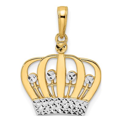 14K Yellow Gold Diamond-Cut Crown Pendant
