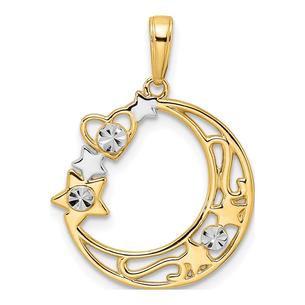 14K Yellow Gold Heart Star Moon Pendant