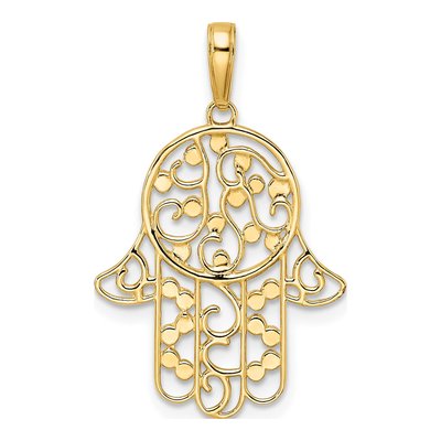 14K Yellow Gold Diamond-Cut Hamsa Pendant – view 4