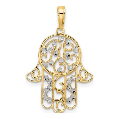14K Yellow Gold Diamond-Cut Hamsa Pendant