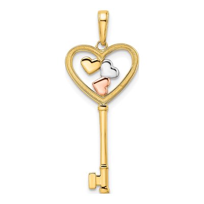 14K Yellow Gold Diamond-Cut Heart Key Pendant – view 4