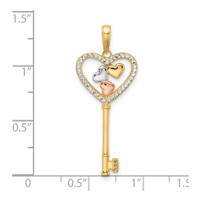 14K Yellow Gold Diamond-Cut Heart Key Pendant – view 5