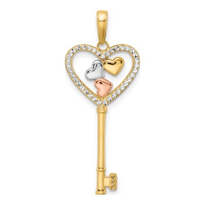 14K Yellow Gold Diamond-Cut Heart Key Pendant