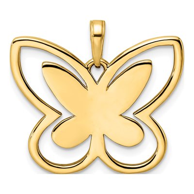 14K Yellow Gold Rhodium-Accent Diamond-Cut Butterfly Pendant – view 4