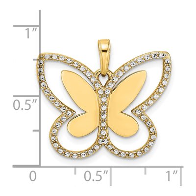 14K Yellow Gold Rhodium-Accent Diamond-Cut Butterfly Pendant – view 5