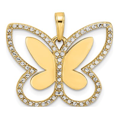 14K Yellow Gold Rhodium-Accent Diamond-Cut Butterfly Pendant