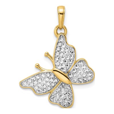 14K Yellow Gold Diamond-Cut Butterfly Pendant