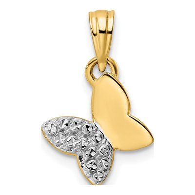 14K Yellow Gold Diamond-Cut Butterfly Pendant