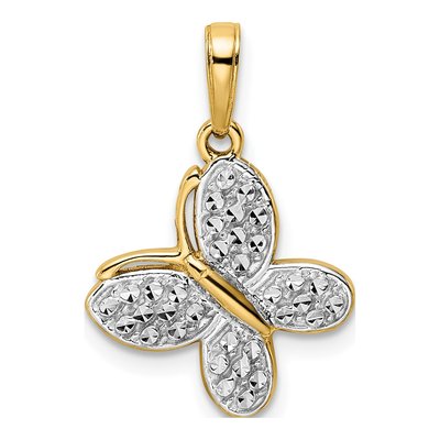 14K Yellow Gold Diamond-Cut Butterfly Pendant
