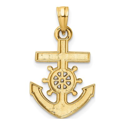 14K Yellow Gold Anchor Ship's Wheel Pendant – view 4