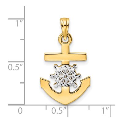 14K Yellow Gold Anchor Ship's Wheel Pendant – view 5