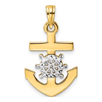 14K Yellow Gold Anchor Ship's Wheel Pendant