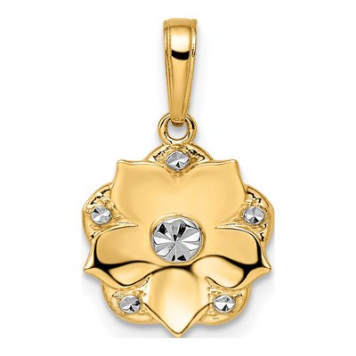 14K Yellow Gold Diamond-Cut Flower Pendant