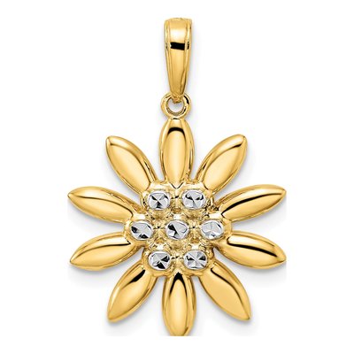 14K Yellow Gold Diamond-Cut Flower Pendant