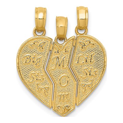 14K Gold Big Sis-Mom-Lil Sis 3-Piece Charm Set