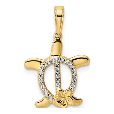 14K Yellow Gold Turtle Flower Pendant
