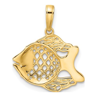 14K Yellow Gold Diamond-Cut Tropical Fish Pendant – view 4