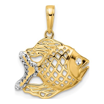 14K Yellow Gold Diamond-Cut Tropical Fish Pendant