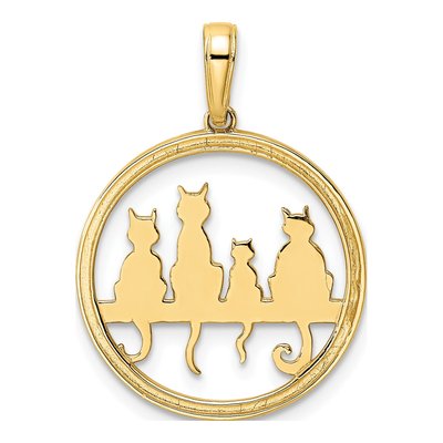 14K Yellow Gold Cats on Bench Pendant – view 4