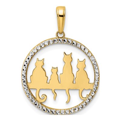 14K Yellow Gold Cats on Bench Pendant