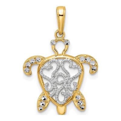 14K Yellow Gold Diamond-Cut Turtle Pendant