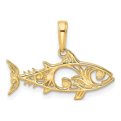 14K Yellow Gold Diamond-Cut Fish Pendant – view 4