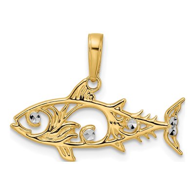 14K Yellow Gold Diamond-Cut Fish Pendant