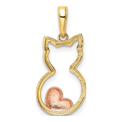 14K Yellow Gold Diamond-Cut Cat Heart Pendant – view 4