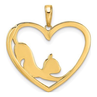 14K Yellow Gold Cat Heart Pendant – view 4