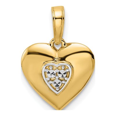 14K Yellow Gold Diamond-Cut Puffed Heart Pendant