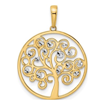 14K Yellow Gold Diamond-Cut Tree of Life Pendant