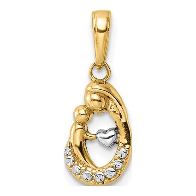 14K Yellow Gold Mother Baby Teardrop Pendant