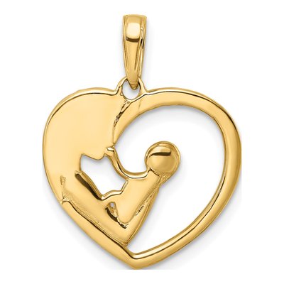 14K Yellow Gold Mother Baby Heart Pendant – view 4