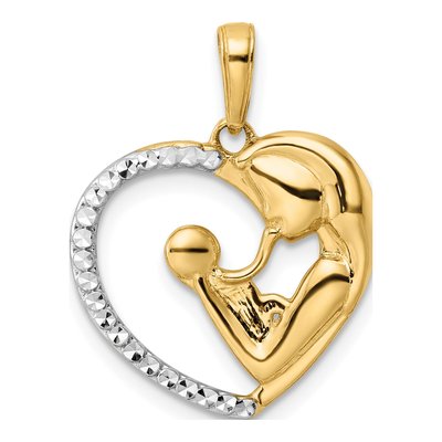 14K Yellow Gold Mother Baby Heart Pendant