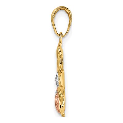 14K Yellow Gold Diamond-Cut Ladybug on Flower Pendant – view 3