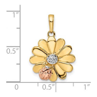 14K Yellow Gold Diamond-Cut Ladybug on Flower Pendant – view 4