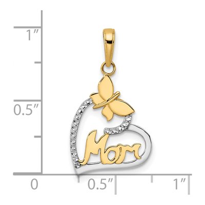 14K Yellow Gold Diamond-Cut Butterfly MOM Heart Pendant – view 3