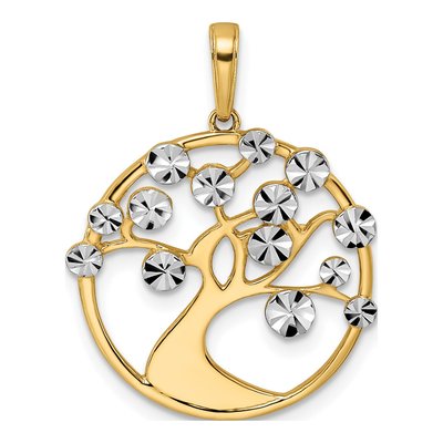 14K Yellow Gold Diamond-Cut Tree of Life Pendant