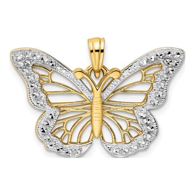 14K Yellow Gold Diamond-Cut Butterfly Pendant